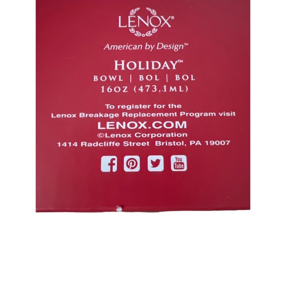 Lenox Holiday Bowl 16 ounce Holly Leave and Ribbons - Picture 6 of 6